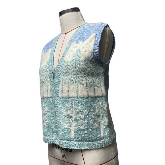 Vintage Marisa Christina Womens Size PS Pastel Knit Tree Print Knit Zip Up Vest - Picture 3 of 5